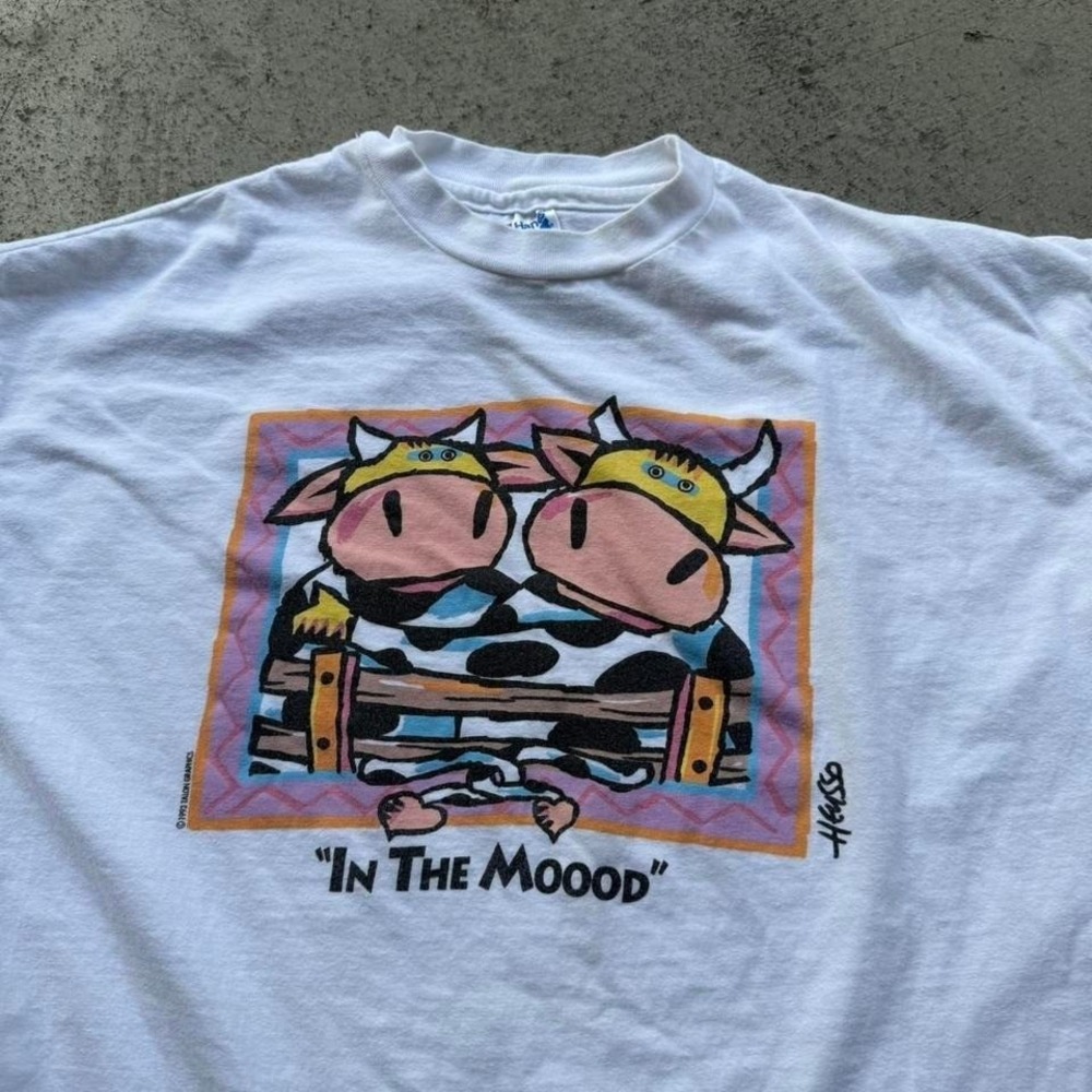 Vintage 1993 Cows Abstract Colorful In The Moood Humor Art Shirt